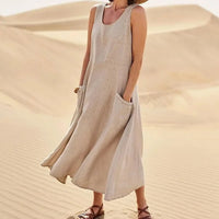 Martha | Elegantes und bequemes Leinenkleid für Frauen – Khaki