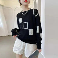 Annouska – Strick Pullover Mit Blockmuster – Schwarz