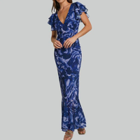 Ezrika | Damen Maxikleid mit Rüschen – Tiefblau
