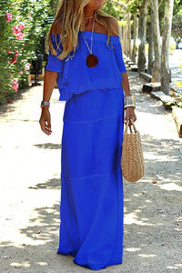 Kyma Sommerkleid | Off-Shoulder lässiges Strand Maxikleid für den Sommer – Blau