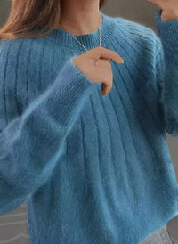 Shereen – Rundhals Pullover Mit Flauschigem Kragen – Marine