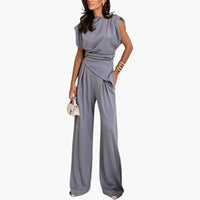 Zweiteiler Damen - Eleganter Hosenanzug mit weitem Bein – Hellgrau