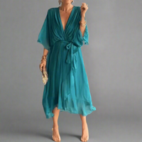 Dorselinde | Elegantes Maxikleid mit Femininem Ausschnitt – Seeblau