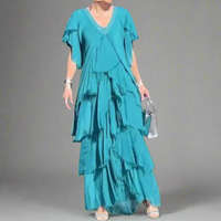 Maresilda | Elegantes Maxi-Kleid mit V-Ausschnitt – Pfauenblau