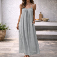 Tamara | Spaghettiträger Maxi Sommerkleid – Hell Grau