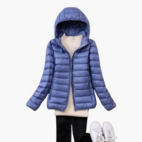 Ultraleichte Daunenjacke mit Kapuze für Damen – Haze blau