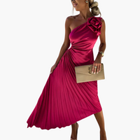 Romantisches Midikleid für Damen – 3D Blumenapplikationen – Rot