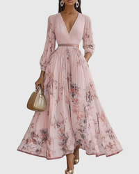 Isabella | Damen Midikleid Ärmellos Plissiert Blumen Elegant Sommer – Rosa