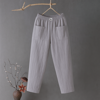 Erika™ | Lässige Hose aus Baumwolle und Leinen mit elastischem Bund – Grau