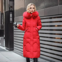 Saytricia | Stylischer Mantel mit Kunstfell – Rot