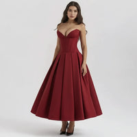 Larissa | Damen Korsett Midi Kleid Besondere Anlässe – Korsett Midi Elegant 2026 – Rot Laarni