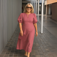 Els™ | Elegantes schlichtes Kleid mit V-Ausschnitt – Rosa