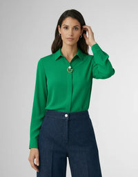 Elegante Langarm Bluse für Damen mit verdeckter Knopfleiste und dekorativer Schmuckspange – Mint