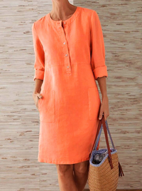 Damen Langarm Bequeme Kleid | Midi – Orange