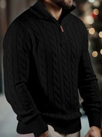 Vasyl – Strickpullover Mit Viertelreißverschluss – Schwarz