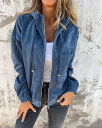 NOYA | Cord-Kapuzenjacke mit Reißverschluss – Blau