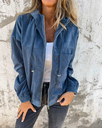 Ella™ | Cord-Kapuzenjacke mit Reißverschluss – Blau