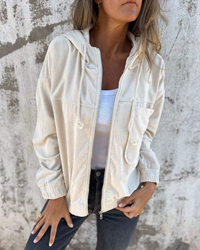 EDA - CORDJACKE MIT VERSTELLBARER KAPUZE – Weiß