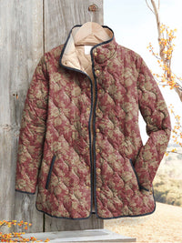 Retro Floral Print Damenjacke – Mehrfarbig