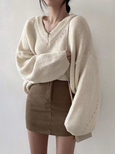 Saynitha | Gestrickter Pullover mit V-Ausschnitt für Damen
