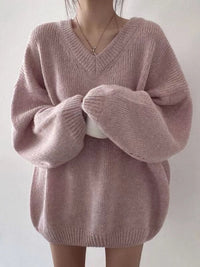 Saynitha | Gestrickter Pullover mit V-Ausschnitt für Damen – Rosa