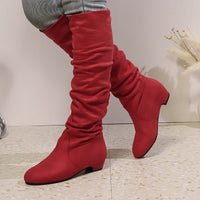Overknee Stiefel Damen | Schlupfform mit Niedrigem Blockabsatz – Rot