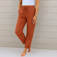 Nora™ | Hochwertige, atmungsaktive Stretchhose aus Leinen – Terrakotta