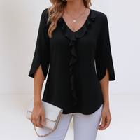 Maria™ | Lässige Bluse mit V-Ausschnitt – Schwarz