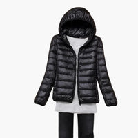 Ultraleichte Daunenjacke mit Kapuze für Damen – Schwarz