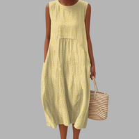 Altrude | Elegantes Baumwollkleid mit Taschen – Hellgelb