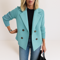 Martine™ -  Elegante Jacke mit Gestrickten Ärmeln – Hellblau