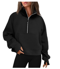 Damen - Bequemer Pullover mit Tasche – Schwarz