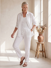 Noor | Langarmshirt mit tapered Pants Set – Weiß