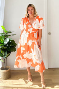 Heidi-Mode | Real Love Print Puffärmel Maxi Kleid – Orange