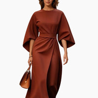 Wickelkleid für Damen – Elegantes Businesskleid mit Kimonoärmeln für Sommer – Orange