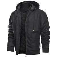 Herren Vegan Lederjacke mit Kapuze – Schwarz