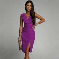 Damen V-Ausschnitt Schlitz Offenes Kleid | Mini – Lila