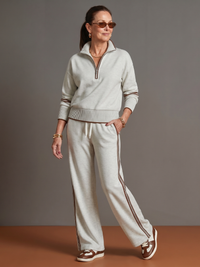 Regen | Zip-Hals Langarm-Seitenstreifen Leggings-Set – Weiß