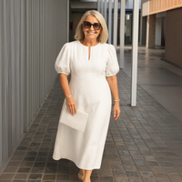 Els™ | Elegantes schlichtes Kleid mit V-Ausschnitt – Weiß