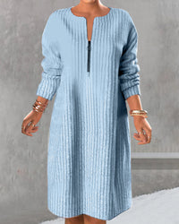 Lena | Langes Strickkleid Damen mit Reißverschluss elegant – Blau