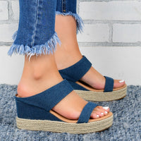 HempStyle™ – Elegante Damen Keilabsatz Sandalen aus natürlichem Hanf – Blau
