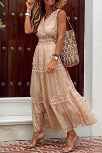 Tia | Damen Gepunktetes Chiffonkleid – Aprikose