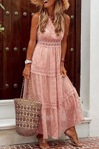 Tia | Damen Gepunktetes Chiffonkleid – Rosa