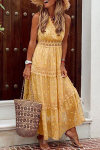 Tia | Damen Gepunktetes Chiffonkleid – Gelb