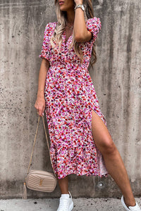 Georgia™ – Langes Blumenkleid mit V-Ausschnitt – Rosa