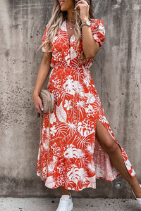 Georgia™ – Langes Blumenkleid mit V-Ausschnitt – Rot