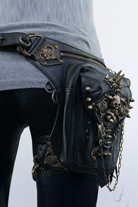 Heidi-Mode | Punk Skull Nieten Ketten Reißverschluss Taschen – Schwarz