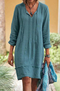 Felice - Stilvolles Langarm-V-Ausschnitt-Kleid – Blau