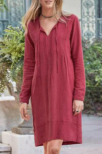 Felice - Stilvolles Langarm-V-Ausschnitt-Kleid – Rot