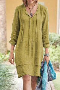 Felice - Stilvolles Langarm-V-Ausschnitt-Kleid – Gelb